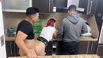 girl helps guy suck his own cock